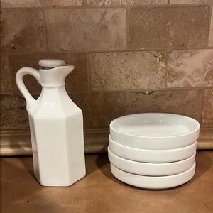 Elegant White Ceramic Oil Dispenser and Bowl Set